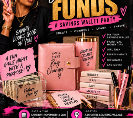 Savings Wallet Graphic with time and date and name, "Girls just wanna have Funds"