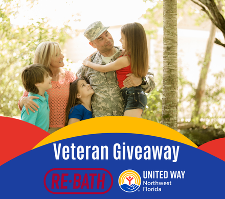 Veteran with his family in a Veteran Giveaway graphic
